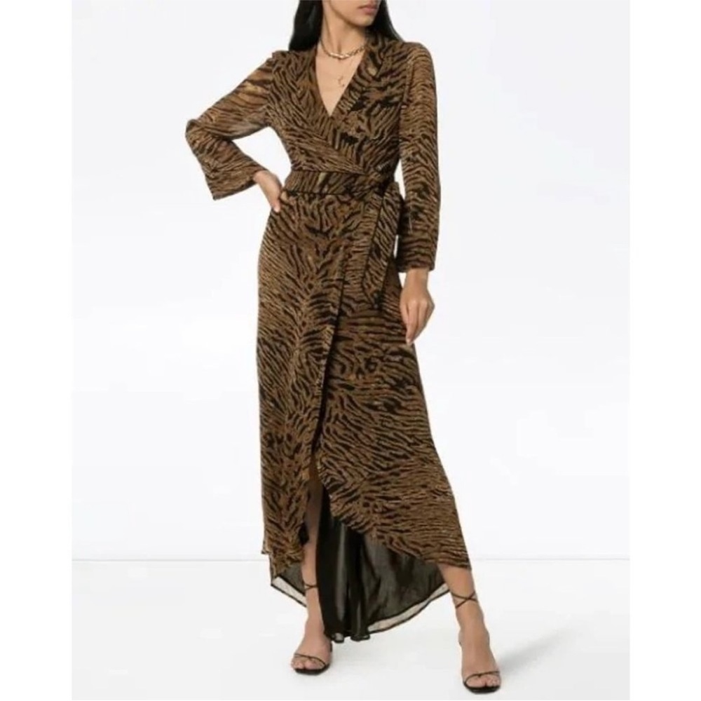 GANNI Brown Animal Print Wrap Maxi Dress